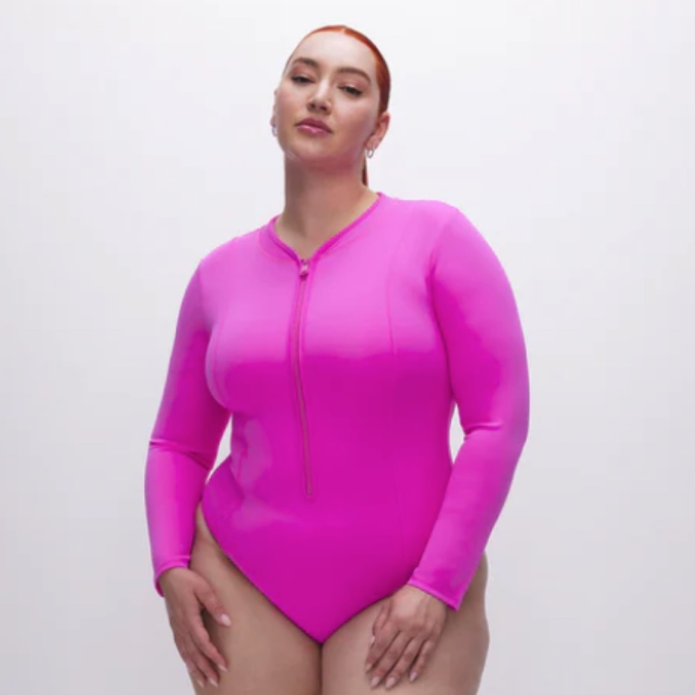 NWT Good American COMPRESSION LONG SLEEVE SWIMSUIT - size XL fuchsia pink